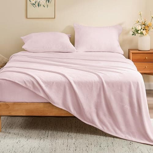 BEDELITE Flannel Sheets Queen Size Pink - Super Soft Fleece Sheets Set Fluffy Extra Plush, 4 Piece(Include Fitted Sheet, Flat Sheet, 2 Pillowcases) thumbnail 2