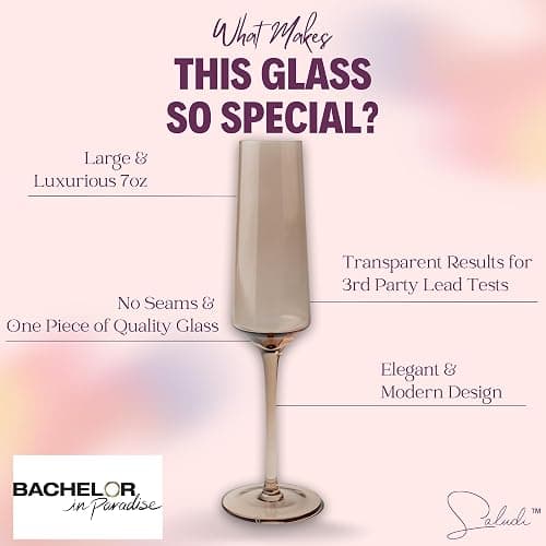Saludi Colored Champagne Flutes - As Seen on 'Bachelor in Paradise' - 7oz (Set of 6) Stemmed Multi-Color Champagne Glass - Great for All Occasions and Gifts - Luxury, Durable, Hand-Blown thumbnail 4