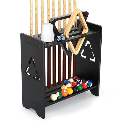 EXTCCT Pool Stick Holder Floor Stand- Billiards Pool Cue Rack Oak Solid Wooden Holds 9 Cues and Pool Table Accessories Organizer with Chalk Cone Holder for Game Room Club or Men Cave thumbnail 7