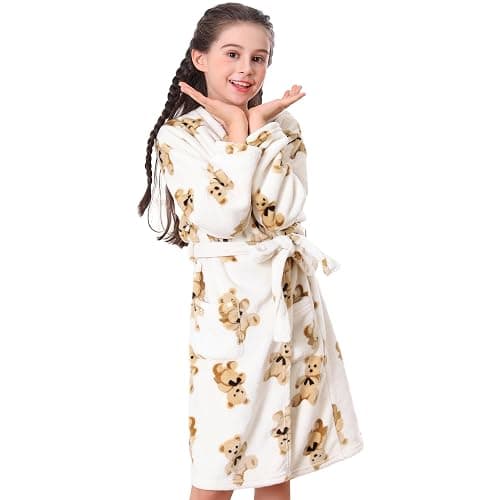 V.&GRIN Girls Fleece Robes, Hooded Plush Soft Fuzzy Warm Fluffy Bathrobe for Kids 3-14 Years thumbnail 3