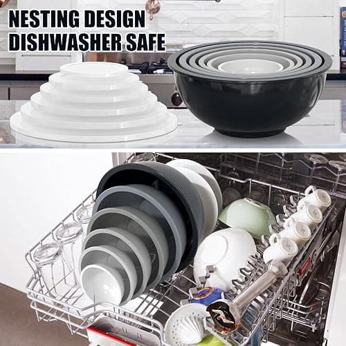 Mixing Bowls with Airtight Lids, Umite Chef 18 Piece Plastic Nesting Bowls Set Includes Measuring Cups, Microwave Safe Mixing Bowl Set Great for Mixing, Baking, Serving, Dishwasher (Gray Ombre) … thumbnail 5