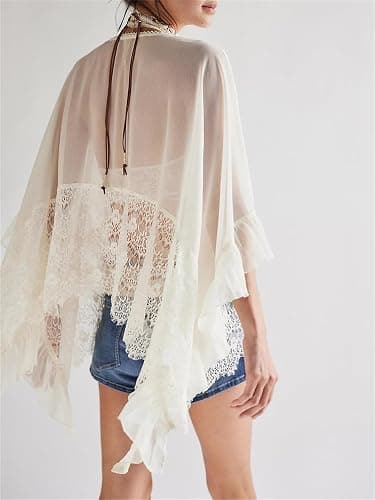 Women Sheer Knit Poncho Top Beach Cover Up thumbnail 3