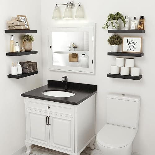 Vivelove Black Bathroom Shelves Over Toilet, 16" Floating Shelves, Wall Shelf for Bathroom Bedroom, Living Room, Kitchen, Office Home Decor, Narrow Shelves with Invisible Brackets Set of 2 thumbnail 5