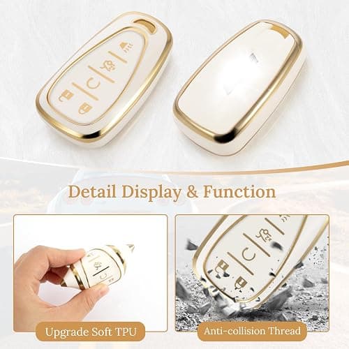 Coverforkey for Chevy Key Fob Cover with Upgraded Anti loss Durable Metal Keychain, Fashionable Soft Case for Camaro Equinox Malibu Trax Volt Traverse Blazer (5 Buttons) (Gold, B1) thumbnail 2