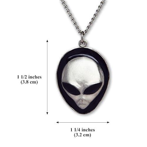 Real Metal UFO Roswell Alien Head with Black Enamel Eyes Pendant Necklace thumbnail 3