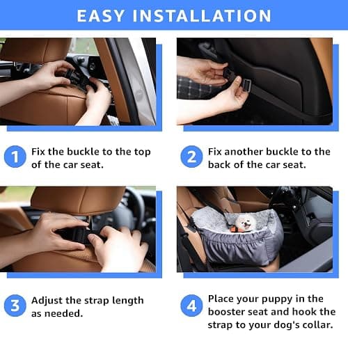 Oiilores Dog Car Seat for Small Dogs, Washable Pet Booster Car Seats with Clip-On Safty Leash, Comfy Deluxe Plush Carseat with Storage Pockets, Puppy Travel Carrier Bed for Dogs Under 25 lbs, Grey thumbnail 5