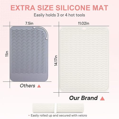 Suafrnut Heat Resistant Mat 14.2" x 11", for Curling Irons, Flat Irons, Hair Straightener, Hot Hair Styling Tools, Oversize, Portable, Travel Mat Cover, Silicone - Ivory thumbnail 3