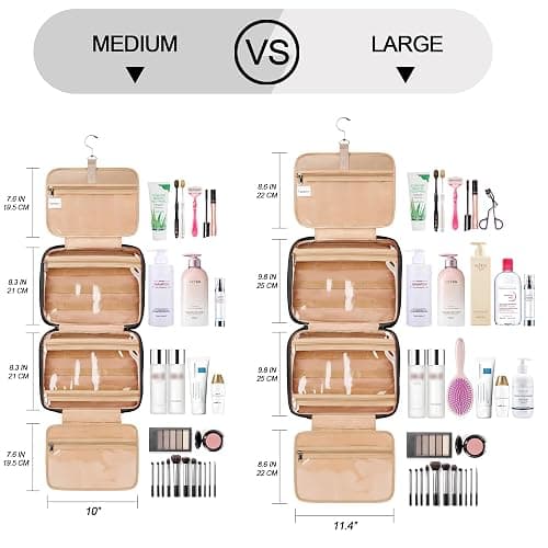 COOSKY Travel Hanging Toiletry Bag for Women, Holds Full-Size Shampoo, with Jewelry Organizer Compartment, Extra Large Makeup Bag, Waterproof Cosmetic Bag, Toiletries Kit Set with Trolley Belt, Black thumbnail 2