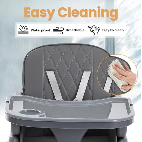 Hrusitoo 3 in 1 Convertible Baby High Chair – Adjustable Infant Feeding Chair for Babies & Toddlers, Modern Compact Baby Dining Chair with Removable Tray & Safety Harness, Gray Ink thumbnail 7