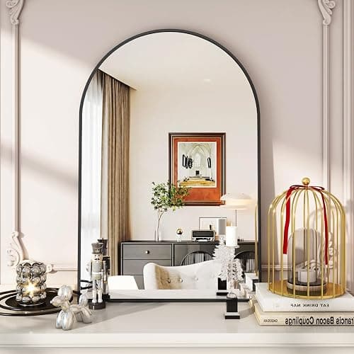 VooBang Arched Wall Mirror, 24 x 36 inch Arch Bathroom Mirror, Wall Mounted Vanity Mirror with Arch Metal Frame, Modern Bathroom Vanity Mirror for Bedroom, Living Room, Hanging or Leaning, Black thumbnail 2