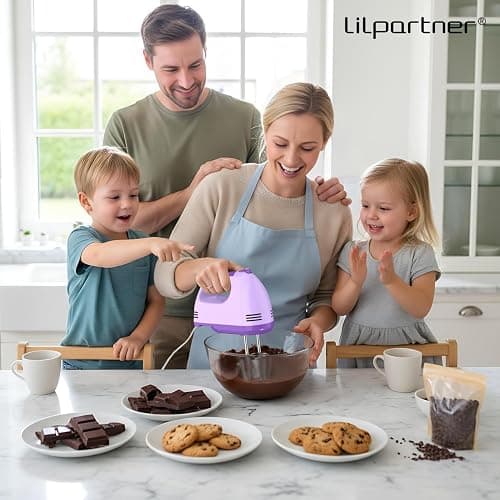 LILPARTNER Electric Hand Mixer with Storage Box, Ultra Power Kitchen Hand Mixer With 7-Speed & 5 Stainless Steel Accessories for Whipping Dough, Cream, Cake, Dishwasher Safe, PURPLE BOX thumbnail 6