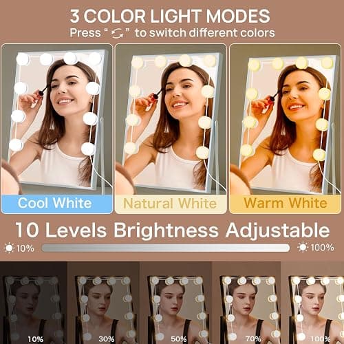 Akynite Hollywood Mirror Lights Stick on 10 Bulbs, USB Cable Adjustable, 3 Colour Changing and 10 Brightness, LED Vanity Mirror Lamp Dimmable, Makeup Lights for Dressing Table (No Adapter) thumbnail 4
