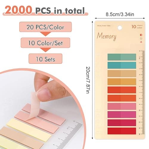 JIANTA Book Tabs for Annotating, 2000Pcs Sticky Tabs with Ruler, Transparent Sticky Notes for Binders, Page Markers for Notebooks, Multi-Colored Writable and Repositionable Book Flags Strip Index Tabs thumbnail 3