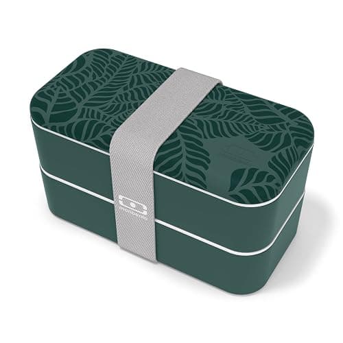 monbento - Bento Box MB Original Jungle with Compartments - 2 Tier Leakproof Lunch Box for Work and Meal Prep - BPA Free - Food Grade Safe - Nature Pattern - Green - Image 1