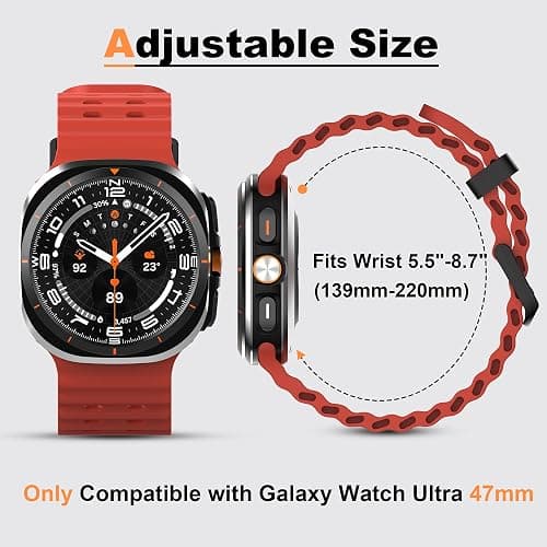Rugged Band Compatible with Samsung Galaxy Watch Ultra 47mm Smartwatch (2025/2024), No Gap Breathable Soft Silicone Sport Strap for Galaxy Watch Ultra Bands Men Women thumbnail 3