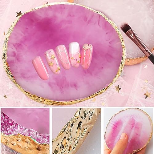 2 Pcs Resin Nail Art Palette, Nails Art Painting Mixed Color Palettes Gold Edge Nail Holder Nails Art Display Board Easter Gifts for Women Easter Basket Stuffers thumbnail 4