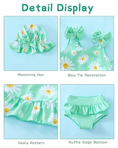 Mioglrie Baby Infant Swimsuit Girl Toddler Bathing Suit Girl Summer Beach Bikini Tankini Swimwear Hat 3-24 Months 2t-5t thumbnail 4
