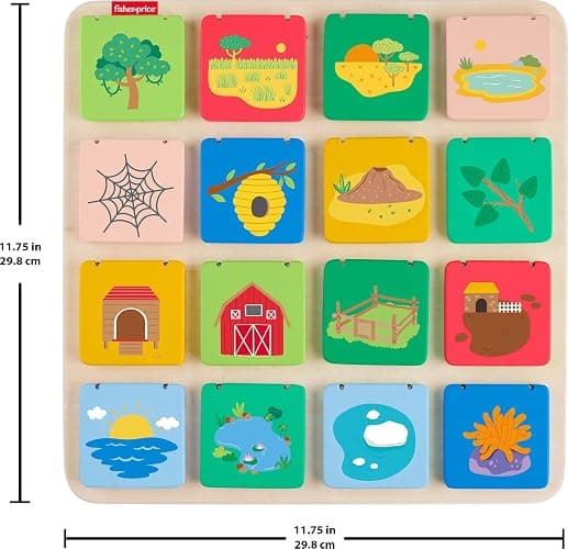 Fisher-Price Wood Preschool Toy Lift & Reveal Board, Early Learning Activity for Fine Motor Developmental Play Kids Ages 3+ Years thumbnail 2