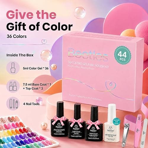 beetles Gel Polish Set Vivid Seasons - Summer Gel Nail Polish Set 36 Colors Pink Yellow Green Purple Jelly Shades 45pcs with Base & Top Coat UV LED Soak Off DIY Salon Gift for Women | 45 Pcs Gel Polish Kit with Pink Yellow Green Purple Shades, 4pcs Base Top Coats for Diy Uv Led Manicures thumbnail 6