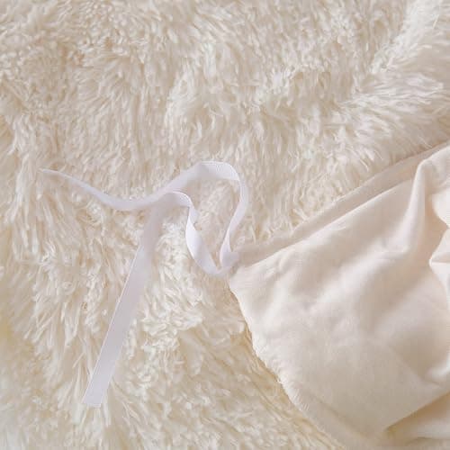 EMME Plush Shaggy White Duvet Cover Set Queen Size 3 Pieces Luxury Fuzzy Comforter Cover Set, Soft Faux Fur Fluffy Winter Bedding Set (White, Queen) thumbnail 7