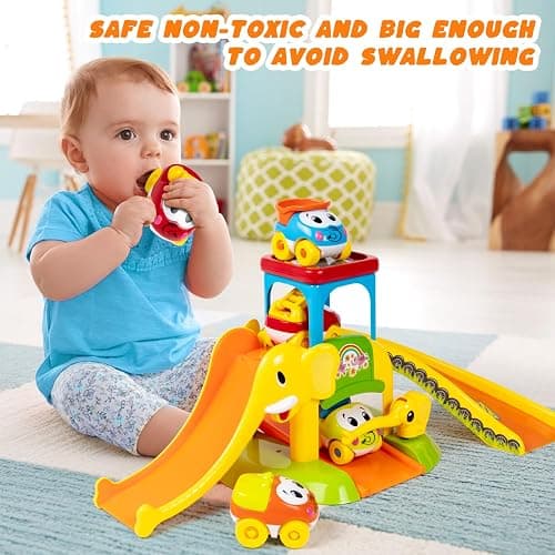 Marstone Toddler Toys for 1 2 Year Old Boys and Girls Gifts: Educational Elephant Slide with 4 Animal Car Toys for Baby 12-18 Months, First Birthday Gifts for Kids, Learning Push Truck Tracks Age 1-2 thumbnail 5