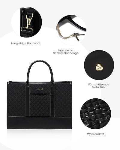 LOVEVOOK Laptoptasche Damen 15,6 Zoll, Wasserdicht Arbeitstasche Handtasche Groß Schultasche Shopper Business Tasche Aktentasche Lehrertasche, Leder Tote Bag Notebooktasche für Büro Uni Schwarz thumbnail 7