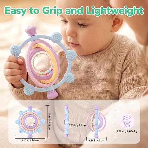 Baby Ring Teething Toys with Rattle for 3 Months+, BPA-Free, Blue | Easy to Grip Silicone Sensory Teether Toys, with 360° Textured Bumps for Gum Massage, Boys Girls Gift thumbnail 2