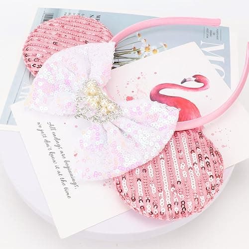 DRESHOW Mouse Ears Bow Headbands Glitter Party Decoration Cosplay Costume for Women thumbnail 6