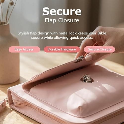 Bible Cover Case for Women - Bible Case with Shoulder Strap, Pink Bible Cover Standard Size Featuring Book Protector with Turn Lock Closure - Durable & Travel Friendly Design that Fits Most Bibles thumbnail 6