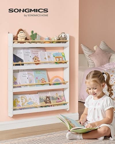 SONGMICS Libreria Montessoriana per Bambini, Scaffale per Giocattoli a 4 Ripiani, Libreria da Parete, Mobile per Cameretta Stanza dei Giochi, Bianco e Naturale GKR014W01 thumbnail 4