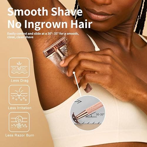 Rose Gold Double Edge Safety Razor, Single Blade Razors for Women, with 10 Platinum Coated Safety Razor Blades, 1 Blade Razors, Anti-slip Handle, Metal Material, Reusable, Eco-friendly, Smooth Shaving thumbnail 2