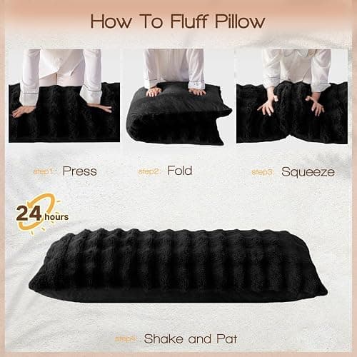 YZ HOME Faux Fur Fluffy Body Pillow for Adults - Firm Body Pillow Insert with Shredded Blue Memory Foam, Adjustable Height, Soft Support for Side Sleeping, Pregnant Women, Washable, 20x54 Inch (Black) thumbnail 7