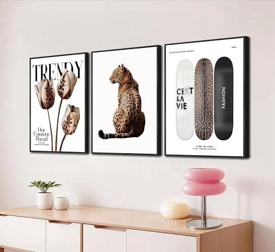3Pcs Black Framed Trendy Leopard Print Canvas Wall Art Picture Stylish Female Aesthetic Poster Cheetah Printed Preppy Fashion Skateboard Wall Decor for Bedroom Apartment Dorm Living Room 12x16in thumbnail 6