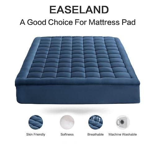 EASELAND Twin Size Mattress Pad Pillow Top Mattress Cover Quilted Fitted Mattress Protector Single 8-21" Deep Pocket Cooling Mattress Topper (39x75 Inches, Dark Blue) thumbnail 3