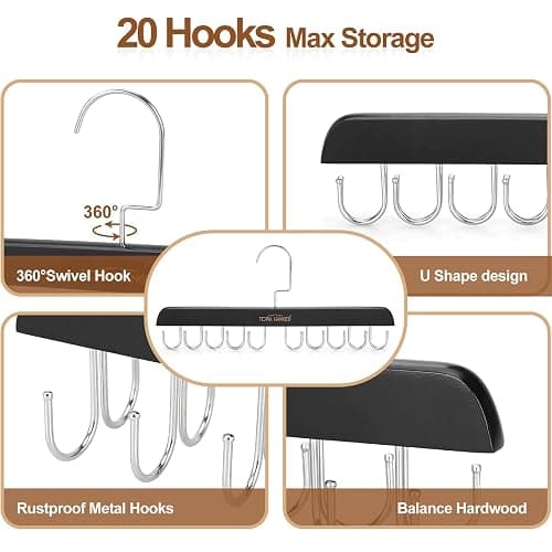 TOPIA HANGER Bra Hanger for Closet, 2 Pack Tank Top Hangers 40 Hooks Capacity Foldable Wood Space Saving Hangers Closet Organizer for Tank Top, Bra, Scarf, Belt, Tie etc - CT46B-2 thumbnail 7