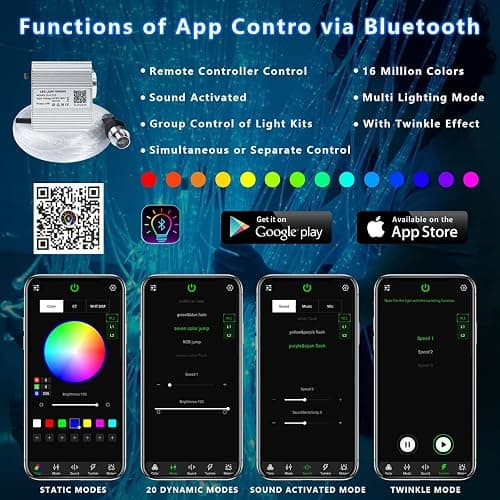 AKEPO Fiber Optic Sensory Lights for Autism Sensory Room for Kids, 10W RGBW Twinkle+Music Response+Bluetooth App Control Fiber Optic Light Engine with (3x0.75mm) Flash Point Cable 50pcs of 6.5ft/2m thumbnail 2