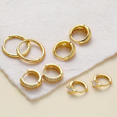 Small Gold Hoop Earrings Set for Women, 14K Gold Plated Lightweight Earrings Sets for Multiple Piercing, Hypoallergenic Huggie Gold Hoops Earrings for Women Jewelry thumbnail 7