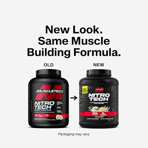 Muscletech Whey Protein Powder (Vanilla Cream, 4 Pound) - Nitro-Tech Ultimate Muscle Building Formula with Whey Protein Isolate - 30g of Protein, 3g of Creatine & 6.8g of BCAA - Packaging May Vary thumbnail 2
