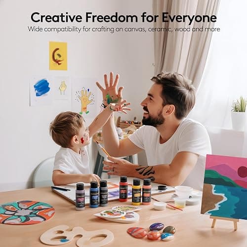 TMOL Acrylic Paint Set, 24 Colors (2 oz/Bottle) with 12 Art Brushes, Art Supplies for Painting Canvas, Wood, Ceramic & Fabric, Rich Pigments Lasting Quality for Beginners, Students & Professional Artist thumbnail 7