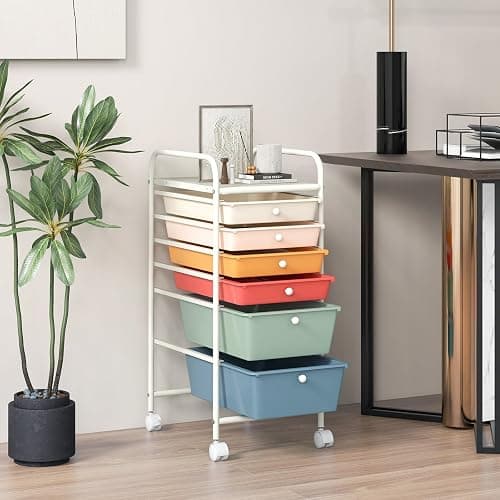 GOFLAME 6-Drawer Rolling Storage Cart, Multifunctional Art Craft Organizer Cart, Mobile Utility Storage Cart with Removable Drawers & Lockable Wheels, Craft Cart for Home Office, Macaron Color thumbnail 8