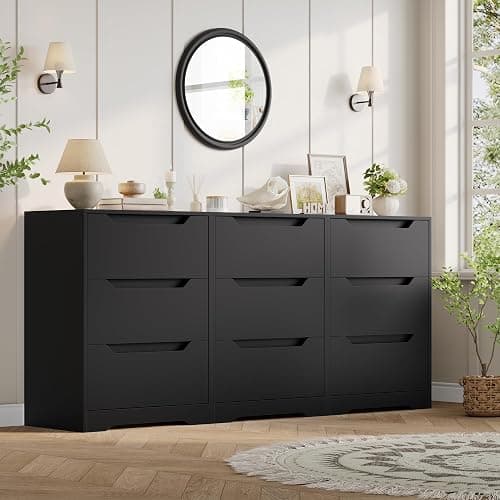 HOSTACK Modern 3 Drawers Dresser, Wood Chest of Drawers with Storage, Black | Small Dresser with Cut-Out Handles, Black Dresser, 3 Drawers Chest, Tall Storage Dresser for Living Room, Apartment, Renter thumbnail 5