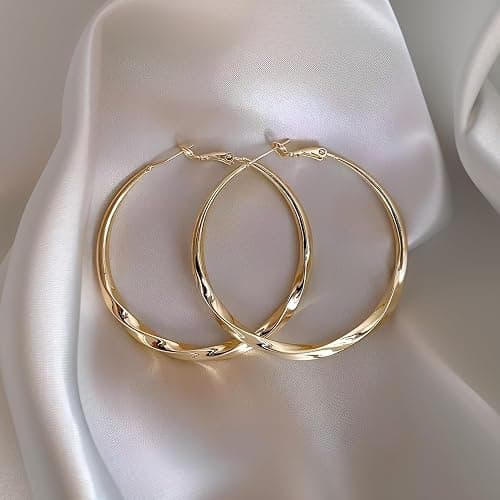 12 Pairs Gold Hoop Earrings Set for Women, Lightweight Hoop Jewelry | Large hoop earrings, 30mm 40mm 50mm sizes, Lightweight design, 14K gold plated, Hypoallergenic, Perfect Jewelry Gift thumbnail 8