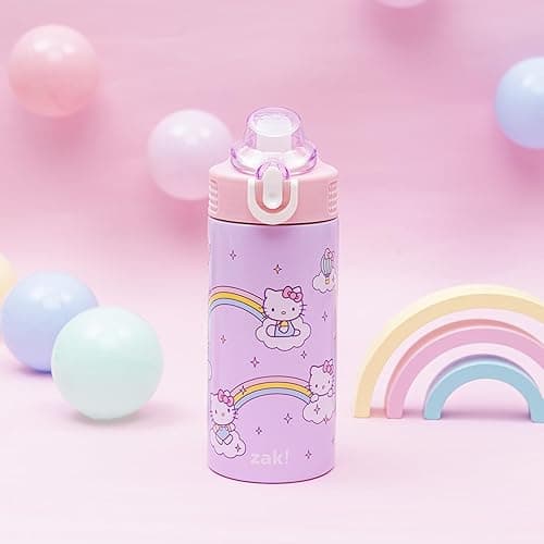 Zak Designs Sanrio Sage Kids Water Bottle For School or Travel, 14oz Stainless Steel Water Bottle With Straw, Handle, and Leak-Proof, Pop-Up Spout Cover (Hello Kitty) - Hello Kitty thumbnail 5