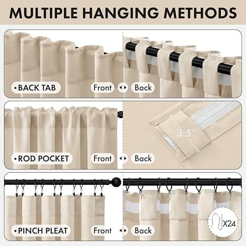 MIULEE Cream Beige Pinch Pleat Blackout Curtains 40x96 Inch Length 2 Panels | Back Tab Rod Pocket Pleated, Thermal Insulated, Floor to Ceiling Curtain for Bedroom, Living Room Darkening Extra Long Drapes thumbnail 7