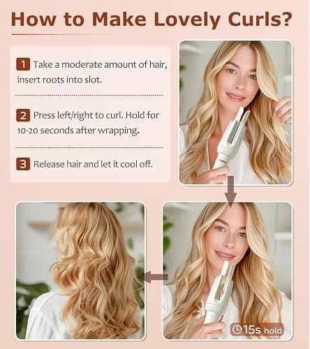 Auto Hair Curler, Automatic Curling Iron with 4 Temperature & 3 Timer, Automatic Shut-Off, Anti-Scald, Anti-Tangle Rotating Curling Wand for Hair Styling, White thumbnail 7