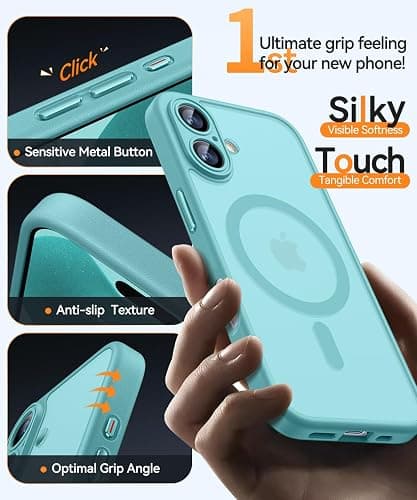 CANSHN Magnetic for iPhone 17 Case, Upgraded [Full Camera Protection] [Compatible with Magsafe] [Translucent Matte] Shockproof Protective Phone Case for iPhone 17 - Teal thumbnail 7