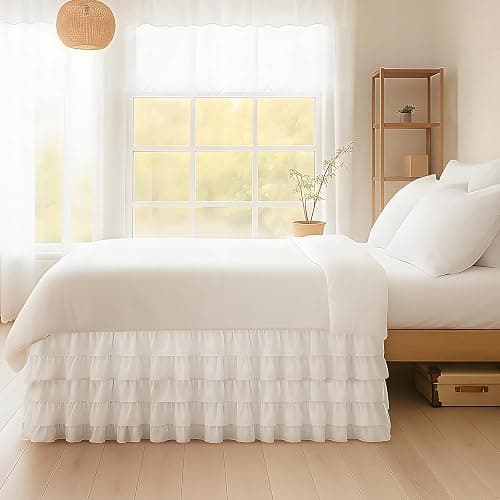 Mindsoft Multi Ruffled Bed Skirt Twin XL 32 Inch Drop Dorm Room Bed Skirt White Microfiber Easy Fit Dust Ruffle for College Dorm(White,Twin XL, 32 Inch Drop) thumbnail 4