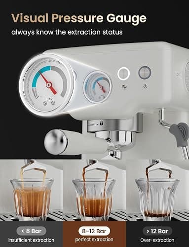 Neretva Espresso Machine, 15 Bar Espresso Coffee Machine with Visible Pressure Guage Professional Espresso Maker with Milk Frother & Stainless Steel for Home Barista Latte and Cappuccino Maker - White thumbnail 2