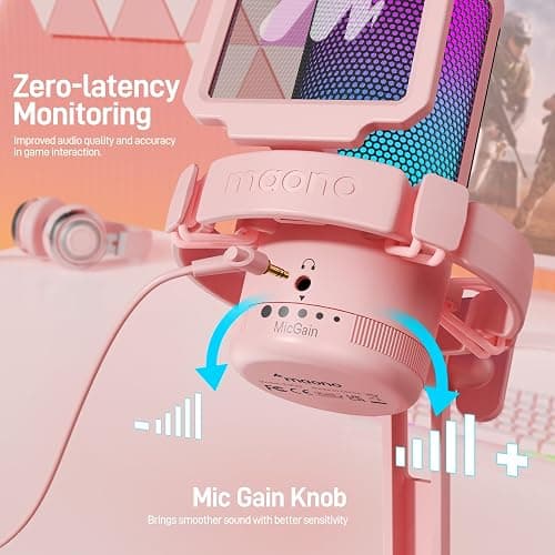 MAONO USB Gaming Microphone for PC, Noise Cancellation Condenser Mic with RGB, Mute, Gain, Computer Desk Mic for Streaming, Podcast, Chat, Twitch, YouTube, Discord, PS5, PS4, GamerWave DGM20 Pink thumbnail 5