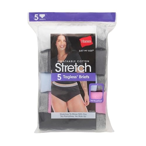 Hanes womens Just My Size Brief Underwear, Cotton Stretch Brief Panties, Plus Sizes, 5-pack thumbnail 5